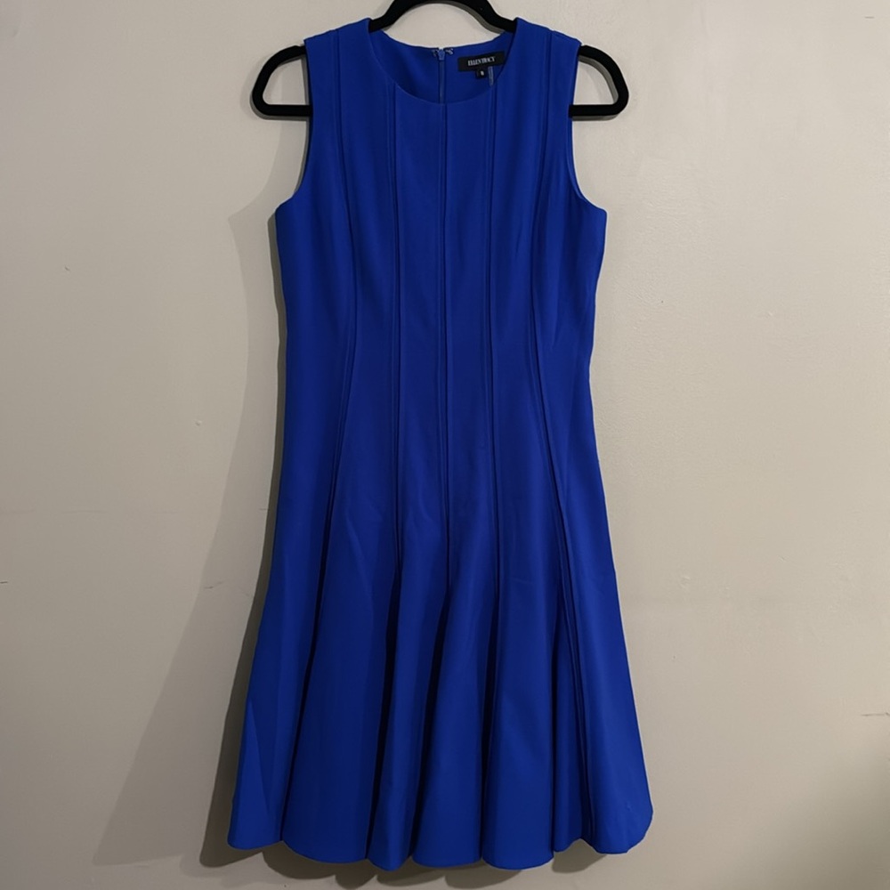 Ellen Tracy Dress Women's Royal Blue Slimming Flare Pleats Sleeveless Lined Sz 8 - Picture 11 of 11
